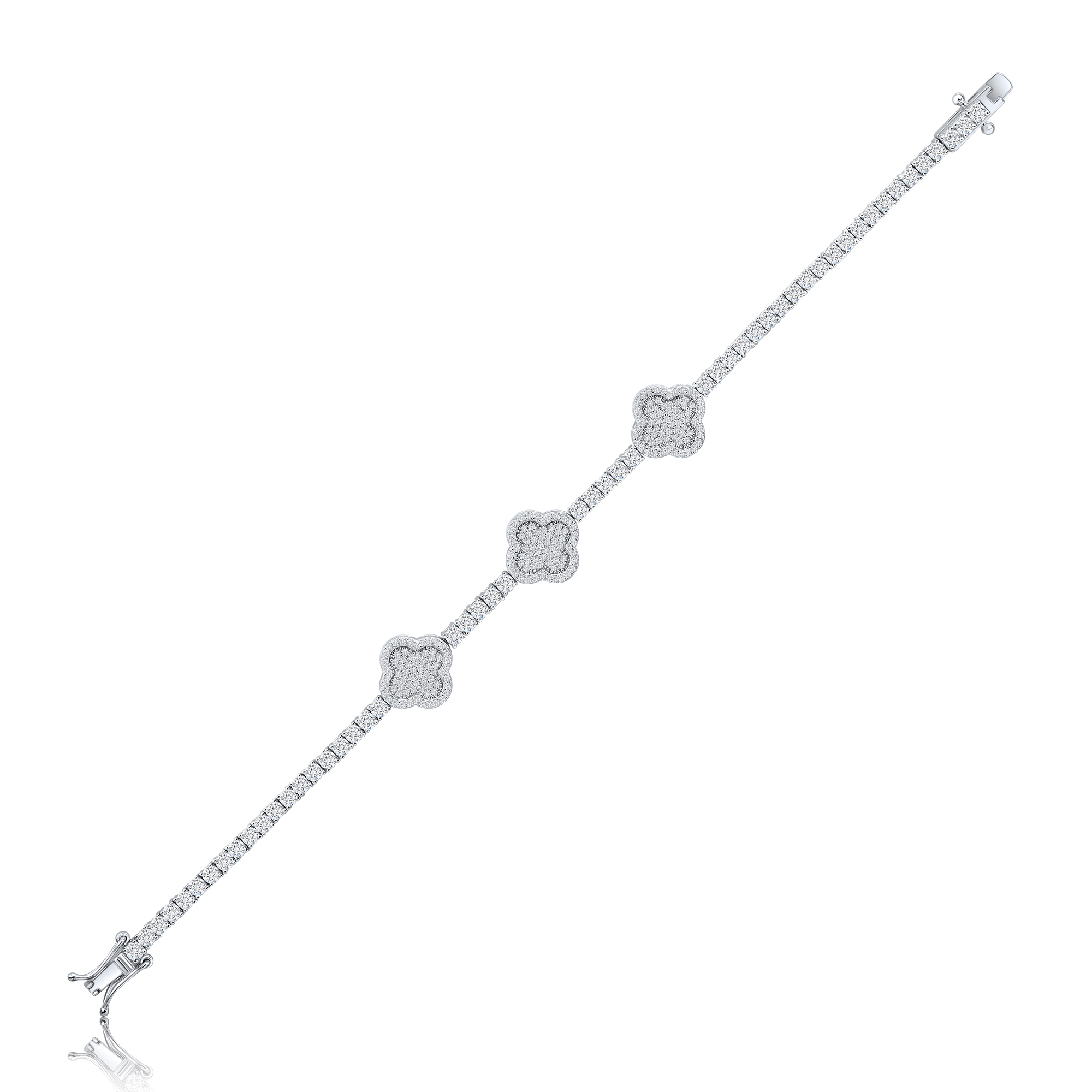 PULSERA BLANCO TENIS CON TREBOL PAVE PREMIUM 18CM