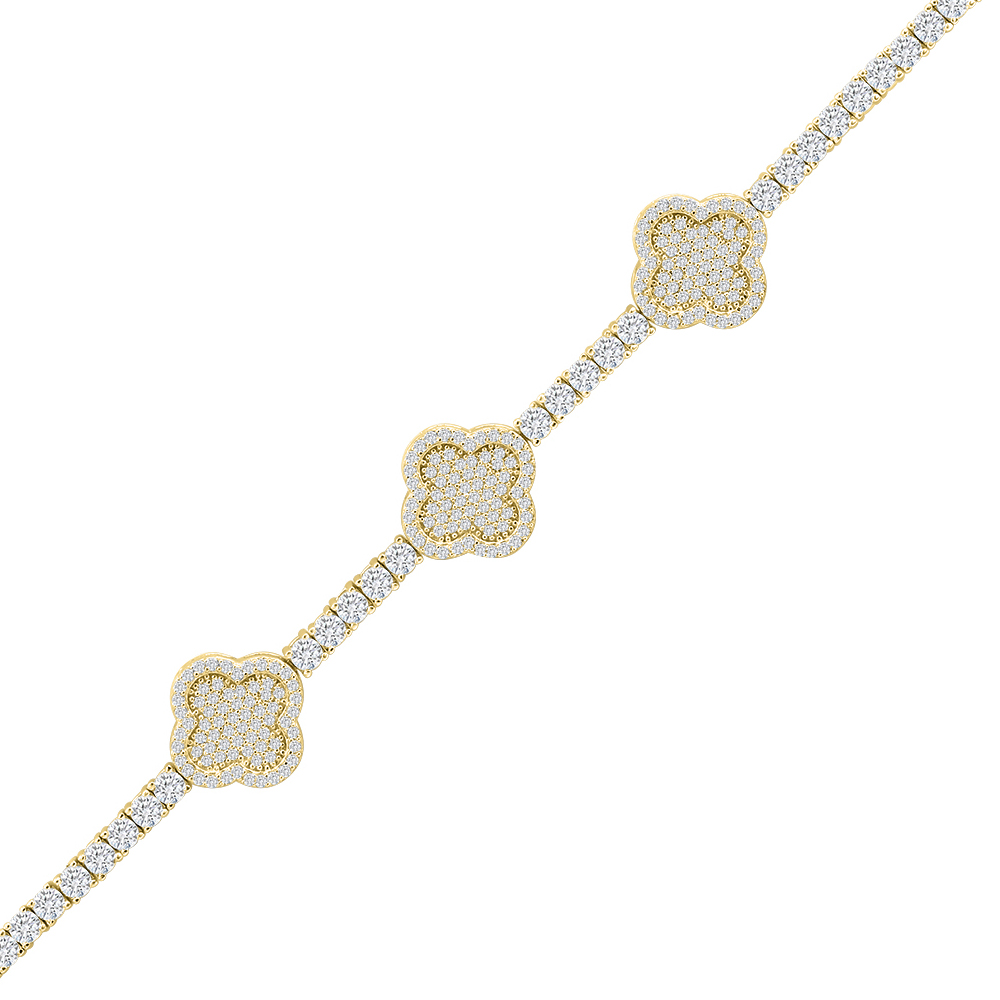 PULSERA DORADO TENIS CON TREBOL PAVE PREMIUM 18CM