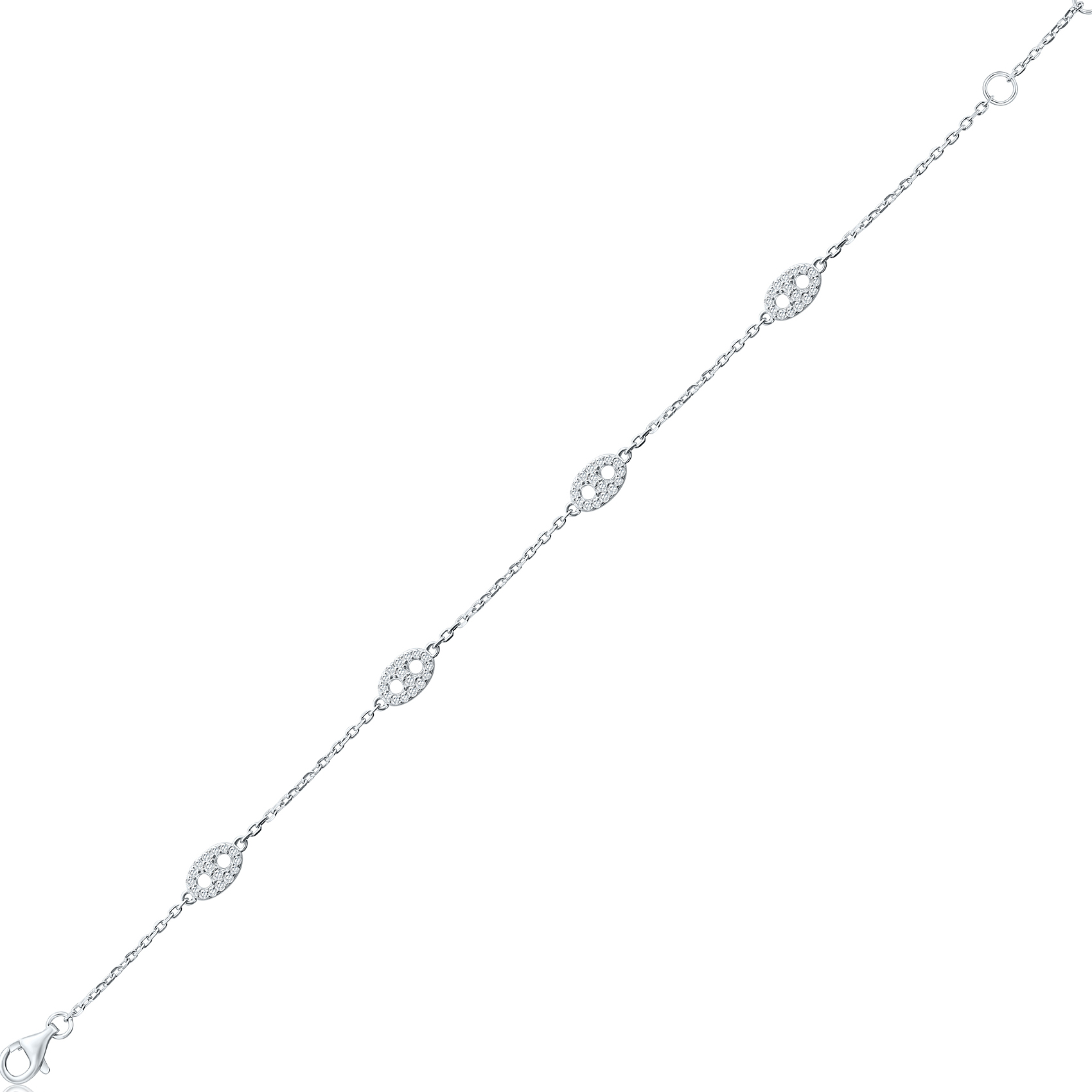 PULSERA BLANCO ESLABON OCHITO PAVE  PREMIUM 17.5+1.5 CM ALARGUE