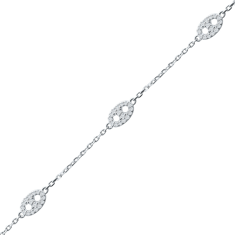 PULSERA BLANCO ESLABON OCHITO PAVE  PREMIUM 17.5+1.5 CM ALARGUE