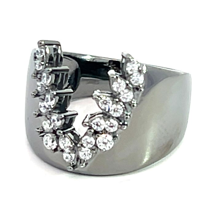 ANILLO RODIO NEGRO CORONA LAUREL EN V PREMIUM