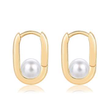 AROS DORADO CON PERLA HERRADURA  10X14MM