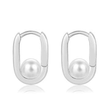 AROS BLANCOS CON PERLA HERRADURA  10X14MM