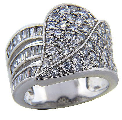 anillo pave corazon partido 3 filas baguete ancho 