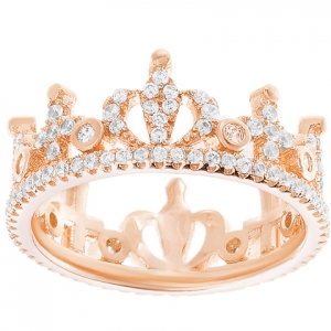 anillo corona rosada, sin fin, virola, piedras blancas