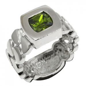 anillo dona 6x6 piedra verde platabella
