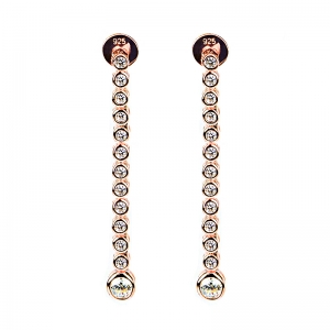 Par Aros linea Premium, colgantes, alargados, piedras con virola , color rosado