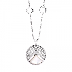 Conjunto circulo madre perla, piedras blancas, cuatro circulos en cadena