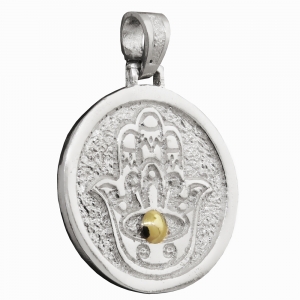 Medalla redonda con manito,detalle en double. 3,1 cm