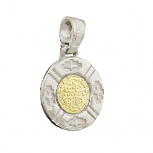 Medalla San Benito con double en el centro y cruces alrededor. 2 cm