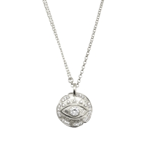 Conjunto medalla ojito, con doble cadena, blanco
