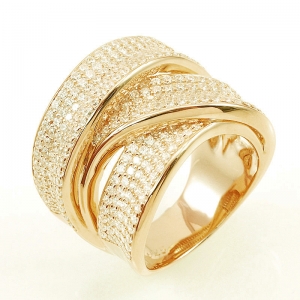 Anillo linea Premium, 3 tiras anchas pavee, cruzadas, amarillo