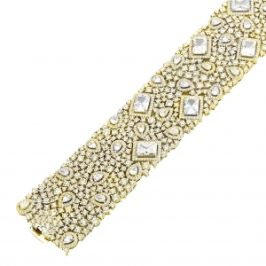 Pulsera linea premium, ancha, de piedras ovaladas, redondas y baguettes, amarilla, con cierre cajon