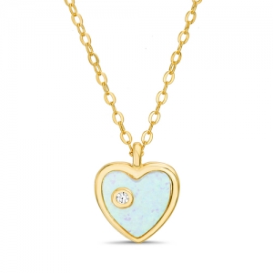 Conjunto corazon opalo blanco y cubic, amarillo.