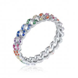 Anillo linea premium, sin fin, grumet, piedras multicolor