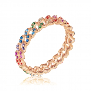 Anillo linea premium, sin fin, grumet, piedras multicolor, rosado