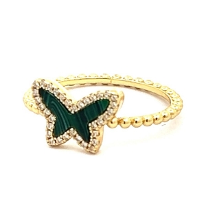 ANILLO DORADO MARIPOSA MALAKITA CON PIEDRAS CONTORNO