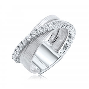 ANILLO LINEA PREMIUM, BLANCO RAYADO TRIPLE MEDIO SIN FIN CRUZADO