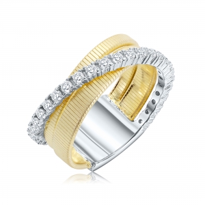 ANILLO LINEA PREMIUM, DORADO RAYADO TRIPLE MEDIO SIN FIN CRUZADO