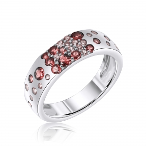 ANILLO LINEA PREMIUM, BLANCO SALPICRE PIEDRAS ROJAS Y ROSAS