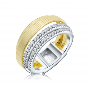 ANILLO LINEA PREMIUM, COMBINADO CINTA RAYADA, DOBLE MEDIO SIN FIN