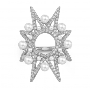 ANILLO BLANCO PUNTAS ESTRELLA PAVE CON PERLAS