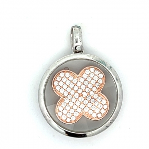 COLGANTE JUBEL, REDONDO, FLOR ROSADA PAVE