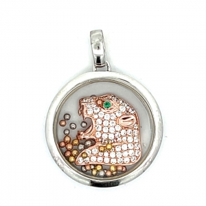 COLGANTE JUBEL, REDONDO, PANTERA ROSADA PAVE OJOS VERDES