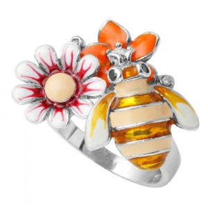 anillo dos flores abeja blanco
