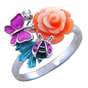 anillo rosa mariposa esmalte