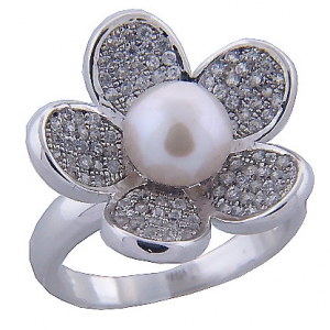 anillo flor pave perla fino