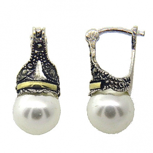 Par aros lady di 10mm perla con double con piedra marquesitas