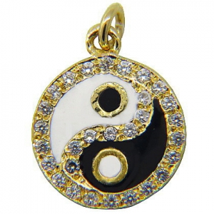 Colgante ying-yang con esmalte y piedras platabella enchapado amarillo